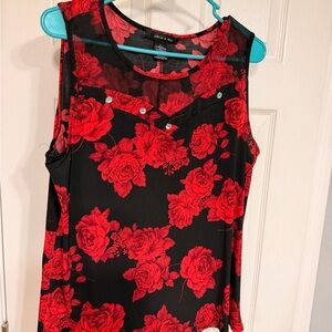 Chic Red Floral Sleeveless Blouse